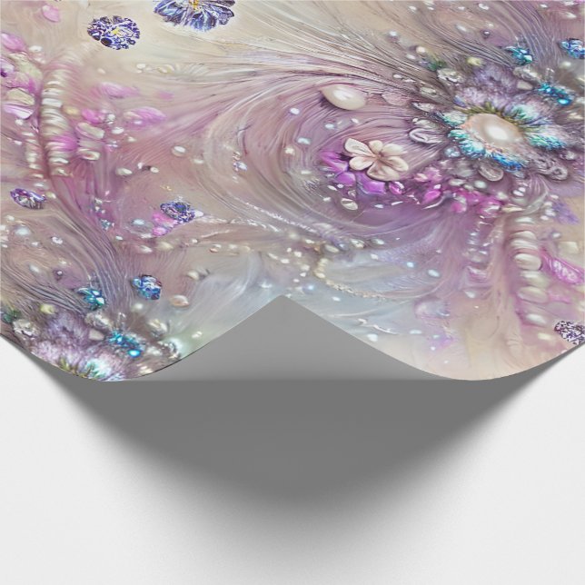 Elegant Blue, Grått, fjädrar, Pärlor, pärlor, ljus Presentpapper (Hörn)