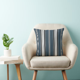 Elegant Blue Grått Fransk Ticking Rand Kudde