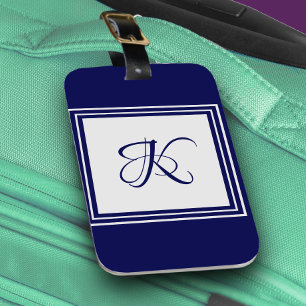 Elegant blue grått fyrkantig mönster inledande mon bagagebricka