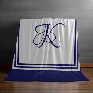 Elegant blue grått fyrkantig mönster inledande mon fleecefilt