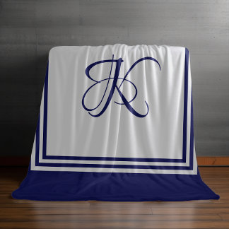 Elegant blue grått fyrkantig mönster inledande mon fleecefilt
