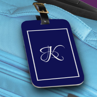 Elegant blue grått initial monogram bagagebricka