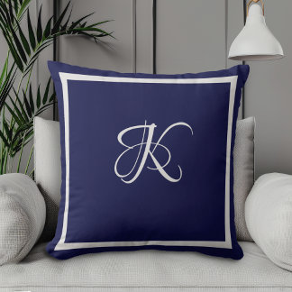 Elegant blue grått initial monogram kudde