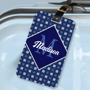 Elegant blue grått initial monogramme bagagebricka