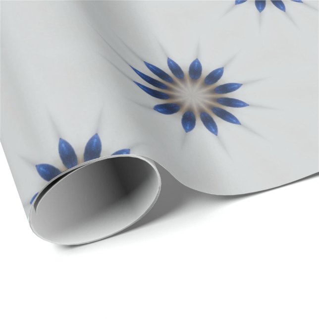 Elegant Blue Grått Kaleidoscope Flower Blommigt Presentpapper (Rullad Hörn)