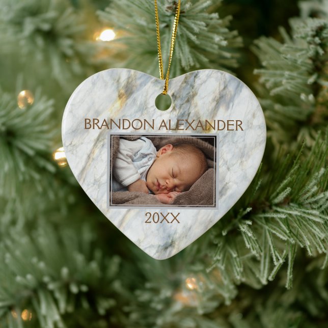 Elegant Blue Grått Marble Mönster Anpassningsbar-f Julgransprydnad Keramik (Träd)