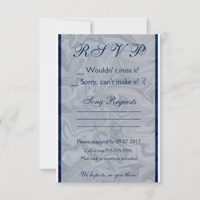 Elegant Blue & Grått Marble OSA kort (Framsida)