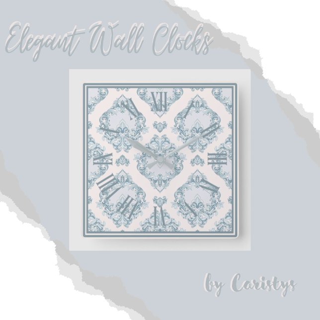 Elegant Blue Grått med ornate Backwall Clock Fyrkantig Klocka (Skapare uppladdad)