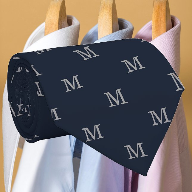 Elegant Blue Grått Monogram Personlig Slips (Skapare uppladdad)