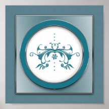 Elegant Blue/Grått Swirl Blommigt Sq. Skriv