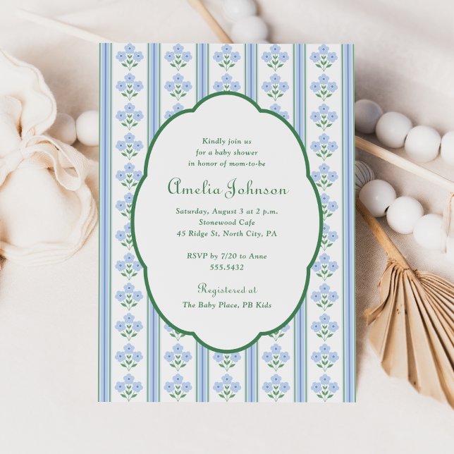 Elegant Blue Green Floral Baby Shower Invitation Inbjudningar (Skapare uppladdad)