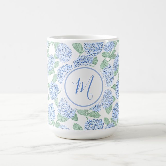 Elegant Blue Green Hydrangea Preppy Personalised Kaffemugg (Center)