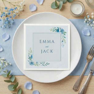 Elegant blue greenery namn bröllop pappersservett