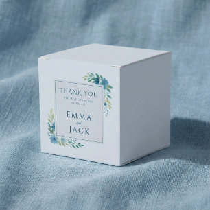 Elegant blue greenery namn bröllop presentaskar