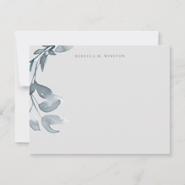 Elegant Blue Greenery Personlig Stationery Anteckningskort (Framsida)