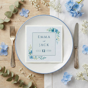 Elegant blue grey namn och date bröllop pappersservett