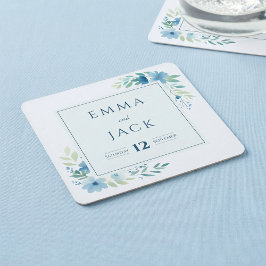 Elegant blue grey namn och date bröllop underlägg papper kvadrat