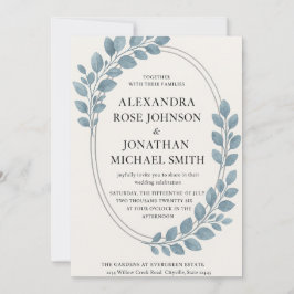 Elegant Blue Grey & Silver Oval Modern Inbjudningar