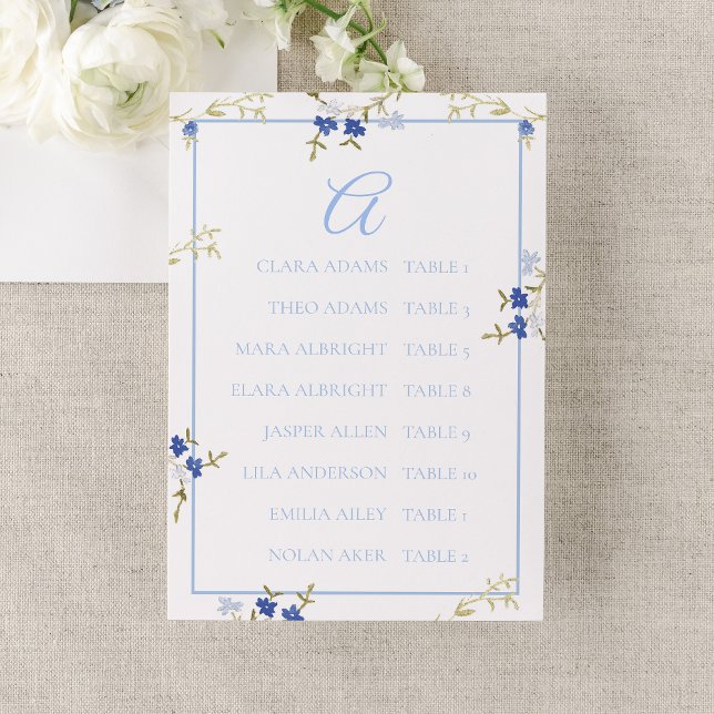 Elegant Blue & Grey Wedding Seating Chart Card Bordsnummer (Skapare uppladdad)