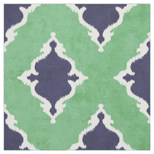 elegant blue grönt damask ikat tribal mönster tyg