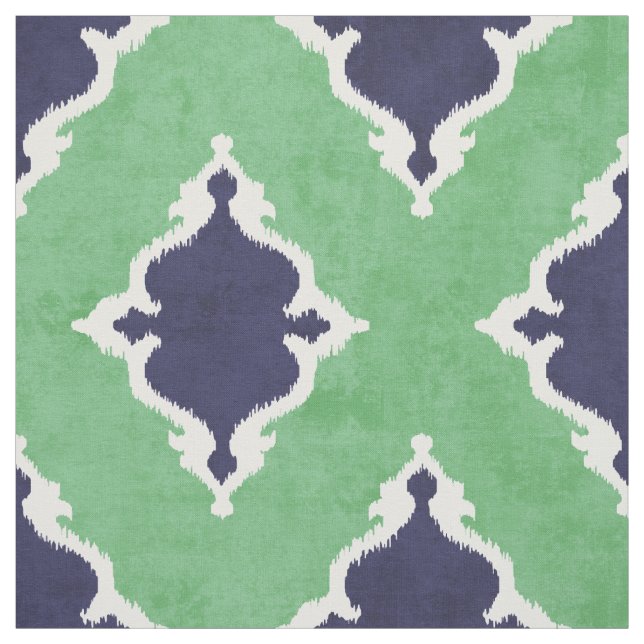 elegant blue grönt damask ikat tribal mönster tyg (Provkarta)