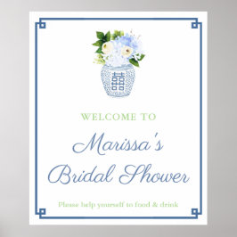 Elegant Blue Grönt Ginger Burk Shower Party Poster