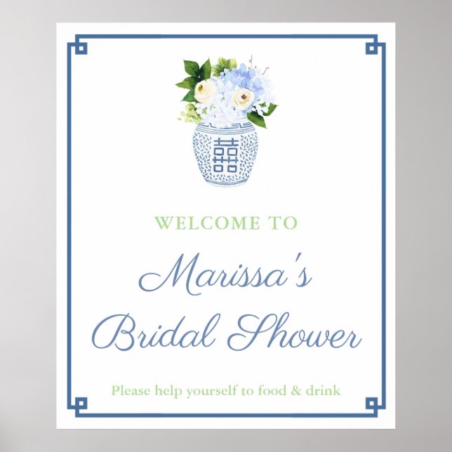 Elegant Blue Grönt Ginger Burk Shower Party Poster (Framsidan)