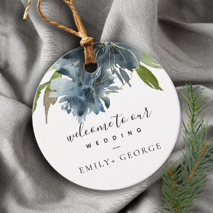 ELEGANT BLUE GRÖNT GULD BLOMMIGT VATTENFÄRG BRÖLLO GÅVOR ETIKETTER