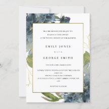 ELEGANT BLUE GRÖNT GULD BLOMMIGT WEDDING INVITE
