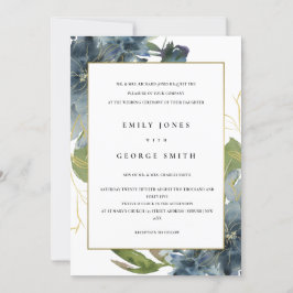 ELEGANT BLUE GRÖNT GULD BLOMMIGT WEDDING INVITE TACK KORT