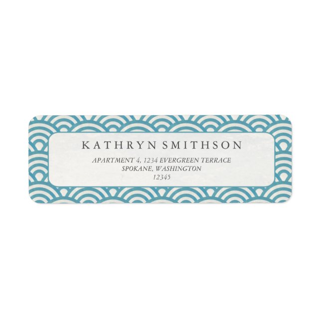 Elegant Blue Grönt Japanska Seigaiha Vinkarare Returadress Etikett (Framsidan)