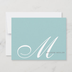 Elegant Blue Grönt Monogram-skript - initialt Anteckningskort