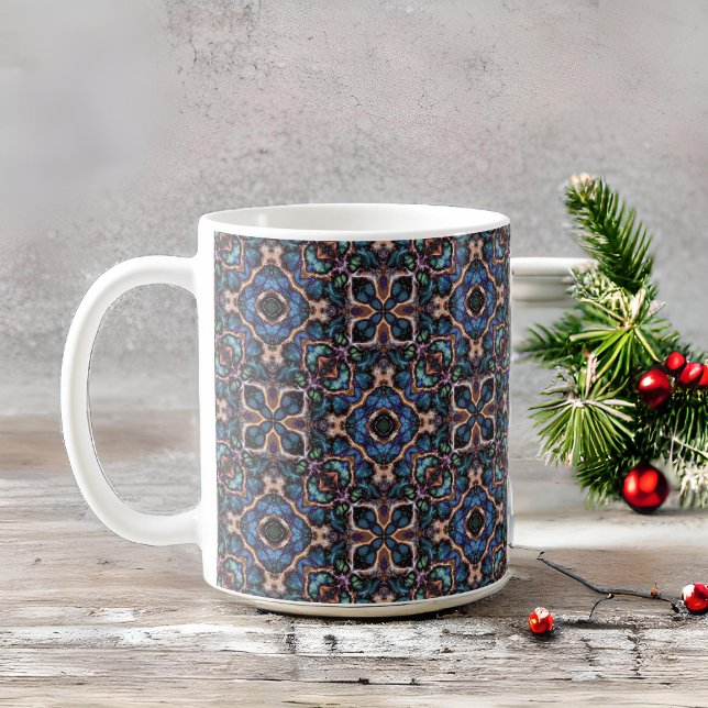 Elegant Blue Grönt Teal Copper Geometric Mönster Kaffemugg (Skapare uppladdad)