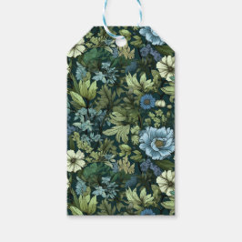 Elegant Blue & Grönt Victorian Wildblommor Mönster Presentetikett