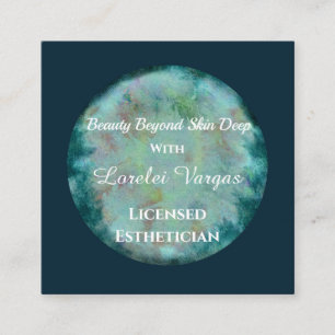 Elegant Blue Grönt Watercolor Esthetician & QR Fyrkantigt Visitkort