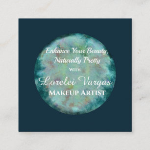 Elegant Blue Grönt Watercolor Makeup Artist Fyrkantigt Visitkort