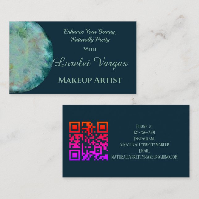 Elegant Blue Grönt Watercolor Makeup Artist Visitkort (Fram/baksida)