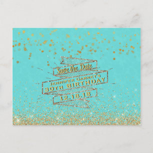 Elegant Blue Guld 30års födelsedag Spara datum Meddelande Vykort