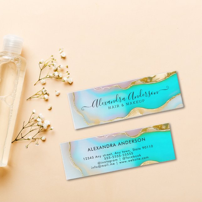 Elegant Blue Guld accents Agate Marble Opal Mini Visitkort (Elegant Blue Gold Accents Agate Marble Opal Mini Business Card)