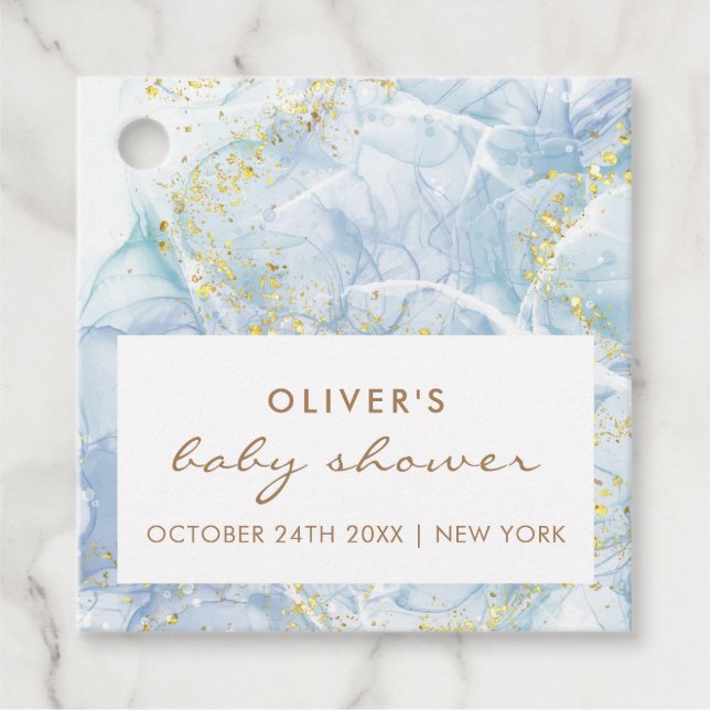 Elegant Blue Guld Agate Boy Shower Gåvor Etiketter (Framsida)