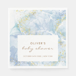 Elegant Blue Guld Agate Boy Shower Pappersservett