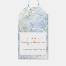 Elegant Blue Guld Agate Boy Shower Presentetikett