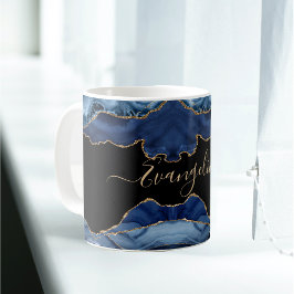 Elegant Blue Guld Agate-skript Namn Kaffemugg
