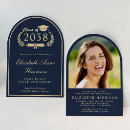 Elegant Blue Guld Arch Photo Studentfest Inbjudningar