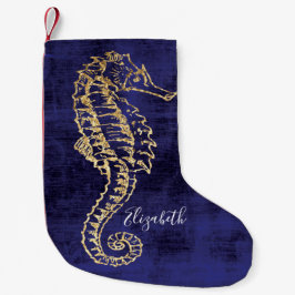 Elegant Blue Guld Beach Sea Horse Liten Julstrumpa