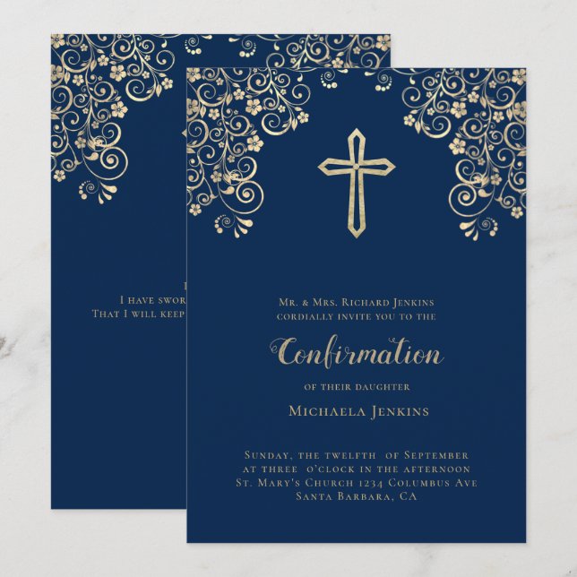 Elegant Blue Guld Bible Verse Bekräftelse Inbjudningar (Fram/baksida)