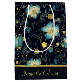 Elegant Blue & Guld Blommigt Personlig jul