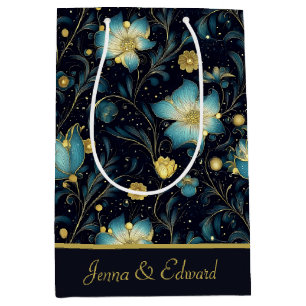 Elegant Blue & Guld Blommigt Personlig jul