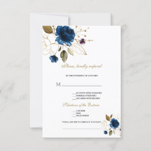 Elegant Blue Guld Blommigt Sång begäran Bröllop OSA Kort