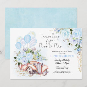 Elegant Blue Guld Blommigt Travel Möhippa Inbjudningar